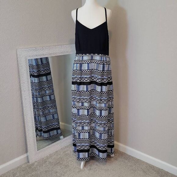 J CREW FACTORY MAXI DRESS PRINTED SKIRT NAVY BLUE SIZE 12 - Picture 1 of 7
